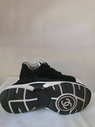 Chanel Black Interlocking CC Logo Suede Sneakers 39.5 EU