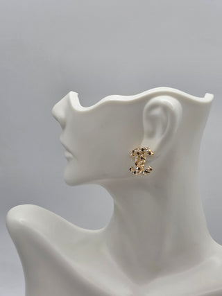 Chanel Gold-tone 2020 Faux Pearl Strass Interlocking CC Stud Earrings