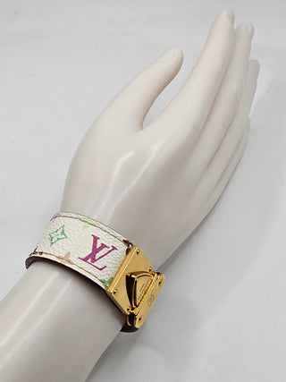 Louis Vuitton Gold-tone Multicolor Leather Koala Lock Bracelet