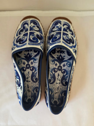 Dolce & Gabbana Blue White Signature print espadrilles 36 sz