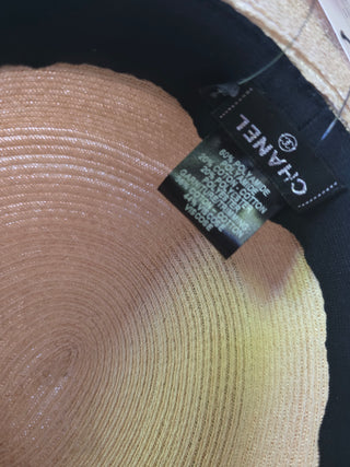 Chanel Beige Raffia Interlocking CC Logo Wide Brimmed Hat M sz