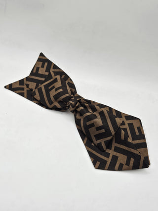 Fendi Brown Zucca Logo Printed Bow Hair Clip