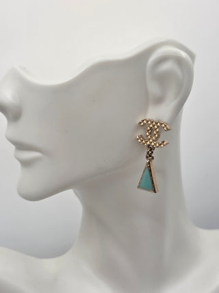 Chanel Gold-tone Enamel Interlocking CC Drop Earrings