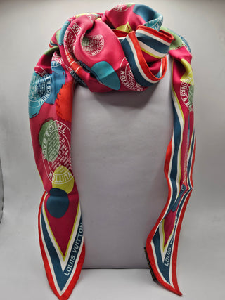 Louis Vuitton Pink Multicolor LV Monogram Printed Silk Scarf