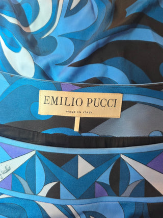 Emilio Pucci Blue Multicolor Signature Print Dress 6 sz