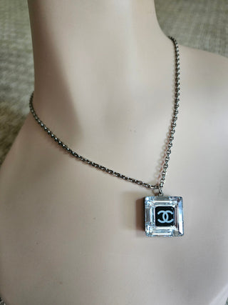 Chanel Black resin Crystal Interlocking CC Cube Pendant Necklace