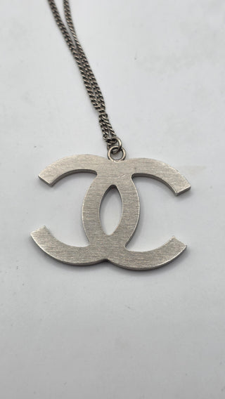 Chanel Silver-tone Strass Interlocking Oversized CC Pendant Necklace