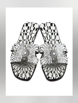 Hermès Black White Op'H Oran Calfskin Slides 40 sz