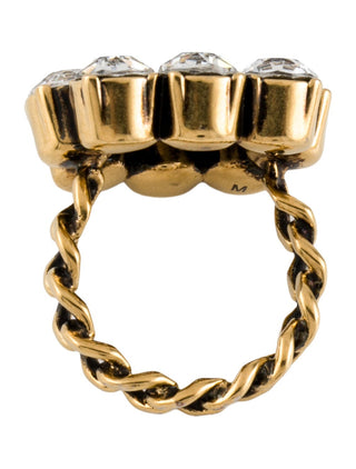 Gucci Gold-tone Crystal Double G Cocktail Ring 6.5 sz
