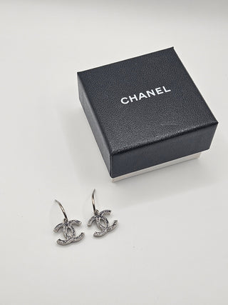 Chanel Silver-tone Glitter Enamel CC Drop Earrings