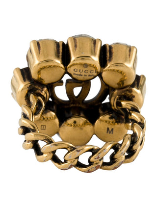 Gucci Gold-tone Crystal Double G Cocktail Ring 6.5 sz
