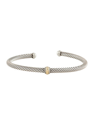 David Yurman Sterling Silver Classic Cable Gold Station Cuff Bracelet