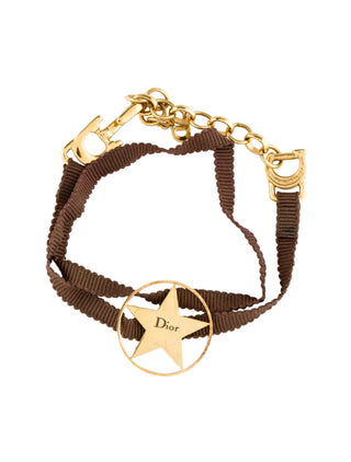Christian Dior Brown Ribbon Star Logo Charm Wrap Bracelet