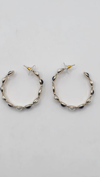 Chanel Faux Pearl Strass Interlocking CC Hoop Earrings