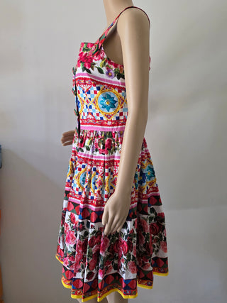 Dolce & Gabbana Red Floral Print Knee-Length Dress M US8 IT44
