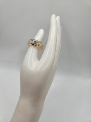 Chanel Beige Strass & Resin Interlocking CC Band Ring Size: 5.75