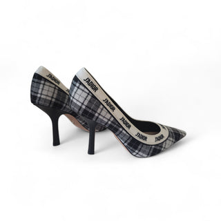 Christian Dior Black Plaid J'Adior Print  Embroidered Pumps 36.5 sz