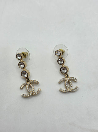Chanel Gold-tone Strass Interlocking CC Drop Earrings