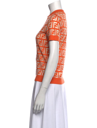 Fendi FF Logo Zucca Knit Short-Sleeve Top — Orange XS sz