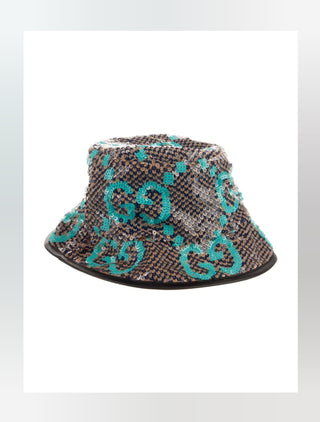 Gucci Brown Blue Sequin Jumbo GG Bucket Hat S sz