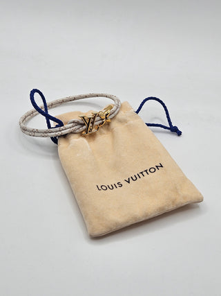 Louis Vuitton White leather Gold-plated LV Charm Bloom Bracelet