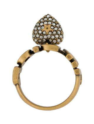Christian Dior Gold-tone Crystal Heart J'Adior Cocktail Ring 6 sz