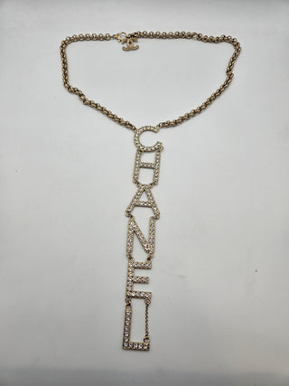 Chanel Gold-tone 2019 Strass 'CHANEL' Lavalier Necklace