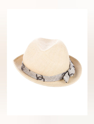 Chanel Beige 2022 Interlocking CC Raffia Fedora Hat S sz
