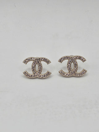 Chanel Gold-tone Strass Interlocking CC Stud Earrings