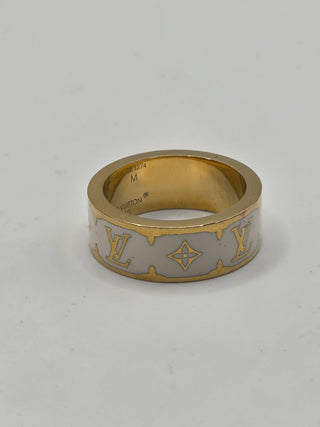 Louis Vuitton Gold-tone LV Nanogram Enamel Ring 6.5 sz