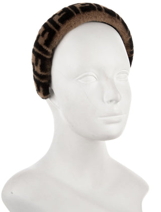 Fendi Brown FF Pattern Print Shearling Headband