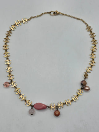 Chanel Gold-tone Faux Pearl Resin Bead Interlocking CC Collar Necklace