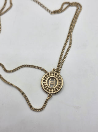 Chanel Gold-tone Faux Pearl Strass Interlocking CC Pendant Necklace