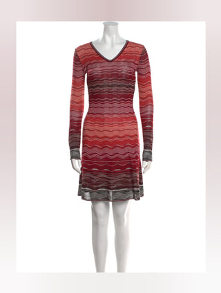 Missoni Red Multicolor Striped Knee-Length Dress XS sz