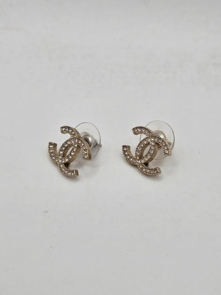 Chanel Gold-tone Strass Interlocking CC Stud Earrings