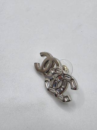 Chanel Silver-tone Strass CC Stud Earrings