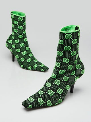 Gucci Black Green GG Tech Fabric Ankle Booties 39 sz