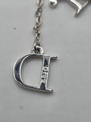 Christian Dior Silver-tone Crystal Floral Logo Drop Clip-On Earrings