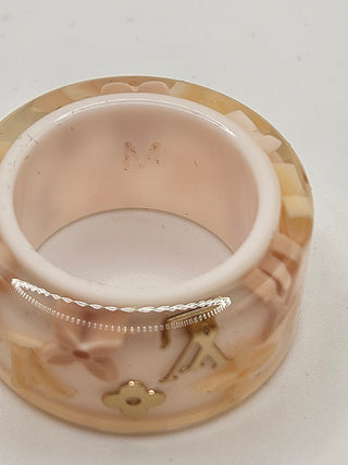 Louis Vuitton Pink Ivory Resin LV Charm Farandole Ring 6 sz