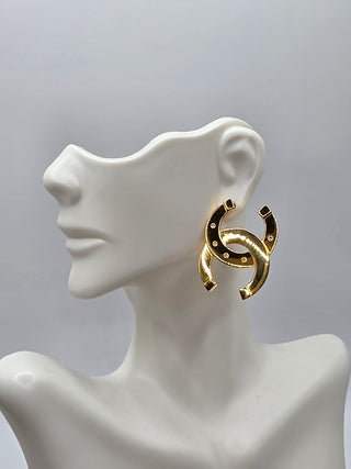 Chanel Gold-tone 2026 Oversize Interlocking CC stud earrings