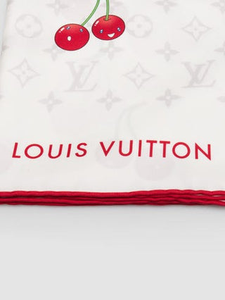 Louis Vuitton x TM White LV Monogram Cerises Silk Square Scarf