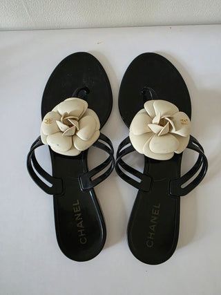 Chanel Black Interlocking CC Logo Jelly Slides 39 sz