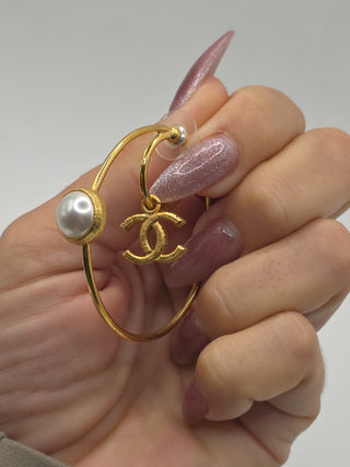 Chanel Gold-tone 2020 Faux Pearl Interlocking Hoop Earrings