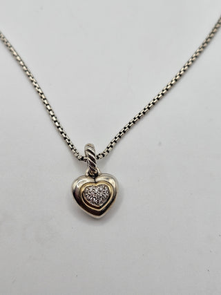 David Yurman Sterling Silver Diamond Petite Cable Heart Pendant Necklace