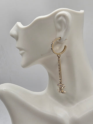 Chanel Gold-tone Strass 'CHANEL' CC Drop Earrings