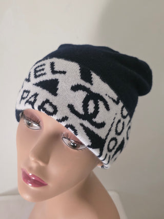 Chanel Black/White Interlocking CC Cashmere Beanie One size