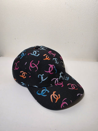 Chanel Black multicolor Interlocking CC Printed Baseball Cap