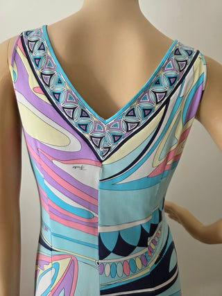 Emilio Pucci Blue Multicolor v-neck summer dress 8 US sz