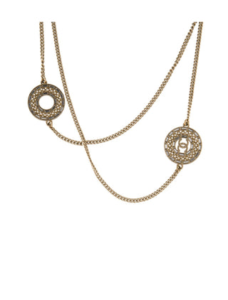 Chanel Gold-tone Faux Pearl Strass Interlocking CC Pendant Necklace