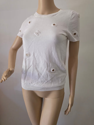 Chanel White Interlocking CC logo Shortsleeve Top US6, FR38